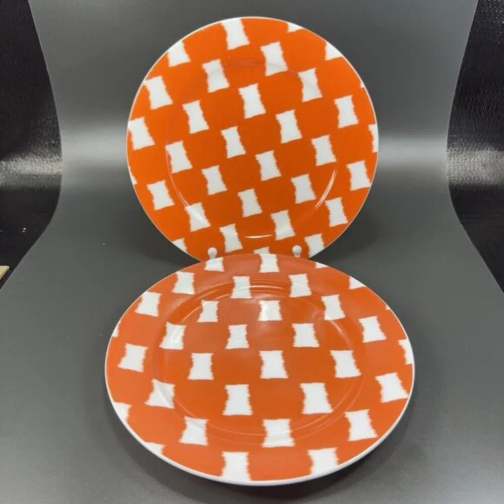 Portobello by Inspire 8inch Round Plate Dish Set 2 Dishes Plates Red White Spots